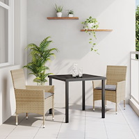 vidaXL Trädgårdsmöbelset med kudde 3 pcs Beige Poly rattan