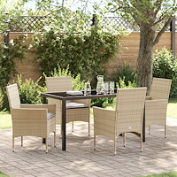 vidaXL Trädgårdsmöbelset med kudde 5 pcs Beige Poly rattan