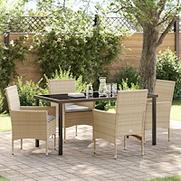 vidaXL Trädgårdsmöbelset med kudde 5 pcs Beige Poly rattan