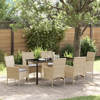 vidaXL Trädgårdsmöbelset med kudde 7 pcs Beige Poly rattan