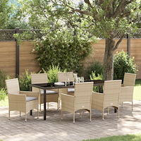 vidaXL Trädgårdsmöbelset med kudde 7 pcs Beige Poly rattan