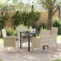 vidaXL Trädgårdsmöbelset med kudde 5 pcs Ljusgrå Poly rattan