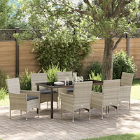 vidaXL Trädgårdsmöbelset med kudde 7 pcs Ljusgrå Poly rattan