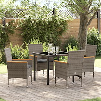 vidaXL Trädgårdsmöbelset med kudde 5 pcs Grå Poly rattan