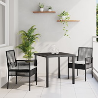 vidaXL Trädgårdsmöbelset med kudde 3 pcs Svart Poly rattan