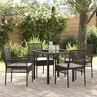 vidaXL Trädgårdsmöbelset med kudde 5 pcs Brun Poly rattan