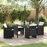 vidaXL Trädgårdsmöbelset med kudde Hopfällbar 5 pcs Svart Poly rattan