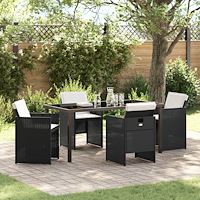 vidaXL Trädgårdsmöbelset med kudde Hopfällbar 5 pcs Svart Poly rattan
