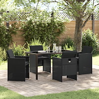 vidaXL Trädgårdsmöbelset med kudde Hopfällbar 5 pcs Svart Poly rattan