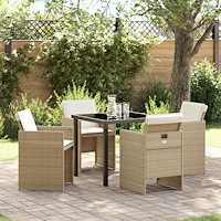 vidaXL Trädgårdsmöbelset med kudde Hopfällbar 5 pcs Beige Poly rattan