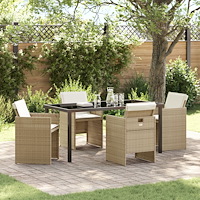 vidaXL Trädgårdsmöbelset med kudde 5 pcs Beige Poly rattan