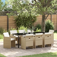 vidaXL Trädgårdsmöbelset med kudde 9 pcs Beige Poly rattan