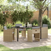 vidaXL Trädgårdsmöbelset med kudde Hopfällbar 5 pcs Beige Poly rattan