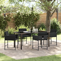 vidaXL Trädgårdsmöbelset med kudde 5 pcs Svart Poly rattan
