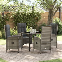 vidaXL Trädgårdsmöbelset med kudde 5 pcs Grå Poly rattan