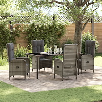 vidaXL Trädgårdsmöbelset med kudde 5 pcs Grå Poly rattan