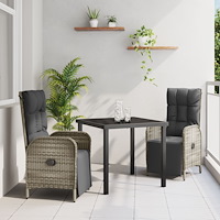 vidaXL Trädgårdsmöbelset med kudde 3 pcs Grå Poly rattan