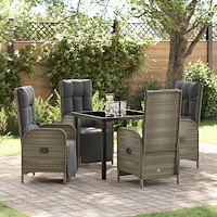 vidaXL Trädgårdsmöbelset med kudde 5 pcs Grå Poly rattan