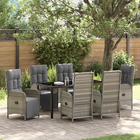 vidaXL Trädgårdsmöbelset med kudde 7 pcs Grå Poly rattan