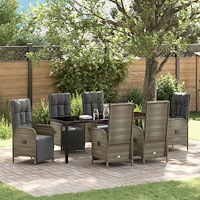 vidaXL Trädgårdsmöbelset med kudde 7 pcs Grå Poly rattan