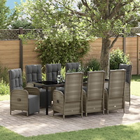 vidaXL Trädgårdsmöbelset med kudde 9 pcs Grå Poly rattan