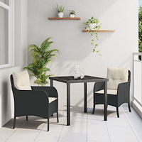 vidaXL Trädgårdsmöbelset med kudde 3 pcs Svart Poly rattan