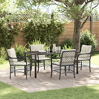 vidaXL Trädgårdsmöbelset med kudde 5 pcs Svart Poly rattan