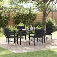 vidaXL Trädgårdsmöbelset med kudde 5 pcs Svart Poly rattan