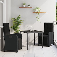 vidaXL 3-delat trädgårdsdiningset med kuddar svart polyrotting, vidaXL matbord svart 80x80x73 cm härdat glas