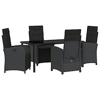 vidaXL 5-delat Trädgårdsset med kuddar Svart Poly Rattan, vidaXL Trädgårdsbord Svart 160x80x73 cm Härdat glas
