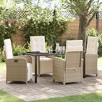 vidaXL 5-delat trädgårds matsalset med kuddar Beige Poly Rattan, vidaXL Trädgårdsbord Svart 160x80x73 cm Härdat glas