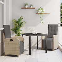 vidaXL Trädgårdsmöbelset 3 pcs Beige konstrotting