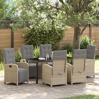 vidaXL Trädgårdsmöbelset 7 pcs Beige konstrotting