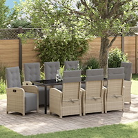vidaXL Trädgårdsmöbelset 9 pcs Beige konstrotting