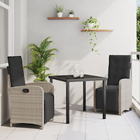 vidaXL Trädgårdsmöbelset 3 pcs Ljusgrå konstrotting
