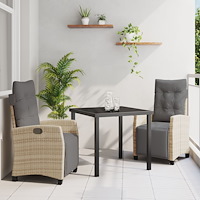 vidaXL 3 Delars Trädgårds Matset Beige Poly Rattan