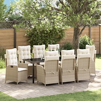 vidaXL Trädgårdsmöbelset 9 pcs Beige konstrotting