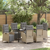 vidaXL Trädgårdsmöbelset 7 pcs Beige Poly rattan