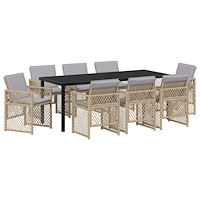 vidaXL 9-delad Trädgårdsmatgrupp med Kuddar Beige Poly Rattan