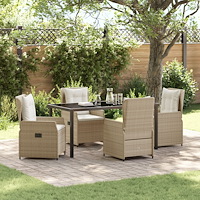 vidaXL 5-delat trädgårdsmatsalsset beige poly rattan, vidaXL trädgårdsbord svart 160x80x73 cm härdat glas
