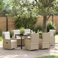 vidaXL 7 Delars Trädgårdsmöbelset Beige Poly Rattan, vidaXL Trädgårdsbord Svart 160x80x73 cm Härdat Glas