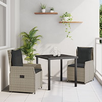 vidaXL Trädgårdsmöbelset 3 pcs Ljusgrå konstrotting