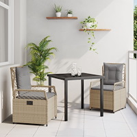 vidaXL Trädgårdsmöbelset 3 pcs Beige konstrotting