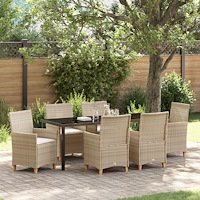 vidaXL Trädgårdsmöbelset 7 pcs Beige konstrotting