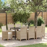 vidaXL Trädgårdsmöbelset 9 pcs Beige konstrotting