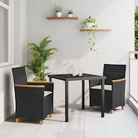 vidaXL Trädgårdsmöbelset 3 pcs Svart konstrotting