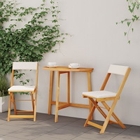 vidaXL 3 Delars Fällbart Bistro Set med Kuddar Solid Akaciaträ