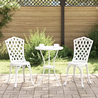 vidaXL 3-delars trädgårdsbistro set i vit gjuten aluminium