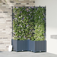 vidaXL Trädgårdsplanterare med Trellis 3 st Grå 80x80x143 cm