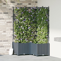 vidaXL Trädgårdsplanterare med Trellis 3 st Ljusgrå 80x80x143 cm